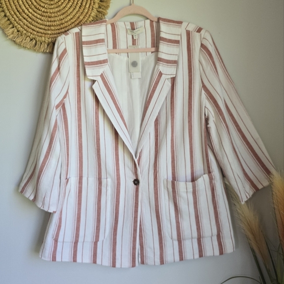 Habitual New Nat Boxy Linen Blend Pink Stripe Oversized Blazer Jacket Size XL - Picture 9 of 10